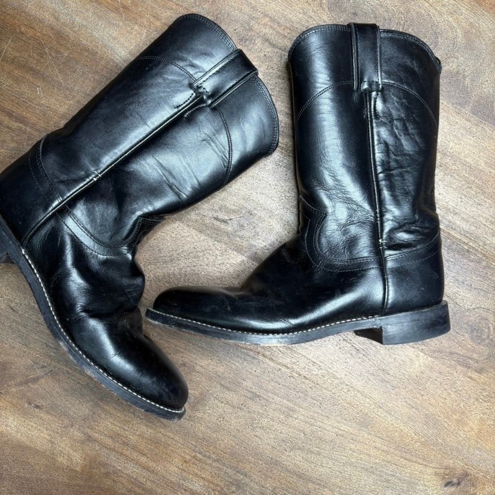 JUSTIN Cowboy Boots Womens‎ Size 6.5 Black Leather Western Country Concert